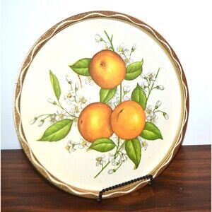 Vintage Metal Tray Kitschy Orange Blossom